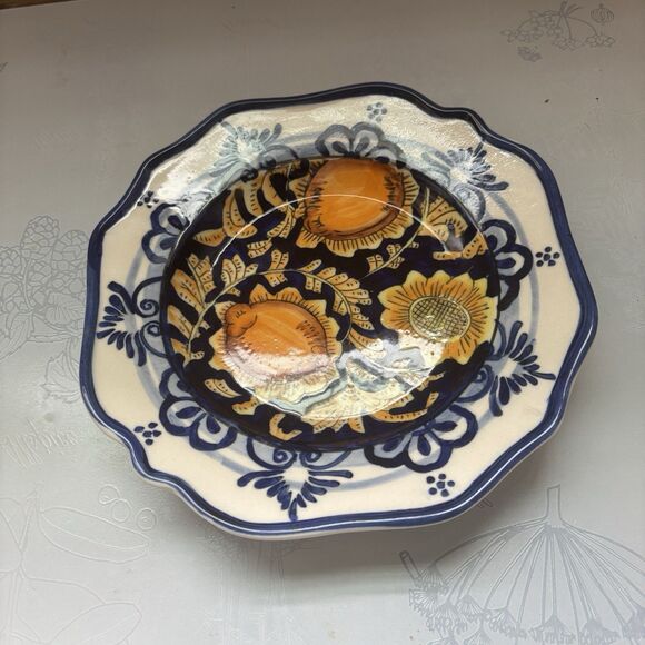 I. Godinger & Co Italian VTG Cobalt Yellow Flower Hand Painted 7"Dessert Plate - Picture 9 of 9